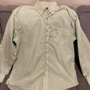 Vintage Tommy Hilfiger Mens Button Down Shirt Green White Stripe Size L Preowned